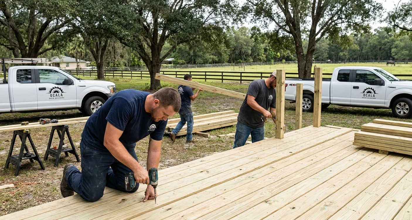Ocala Deck Builders crew building a custom pressure-treated wood deck
