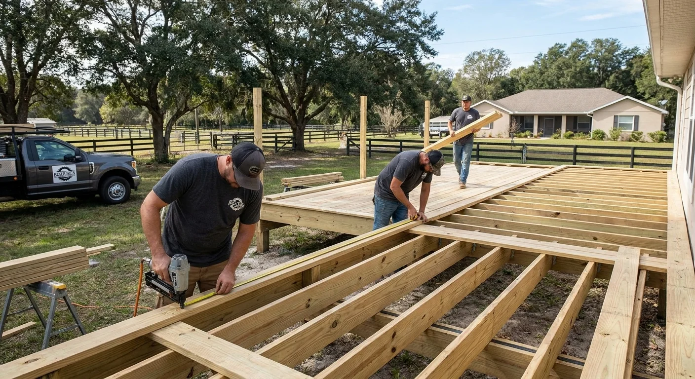 Ocala Deck Builders crew building a deck frame