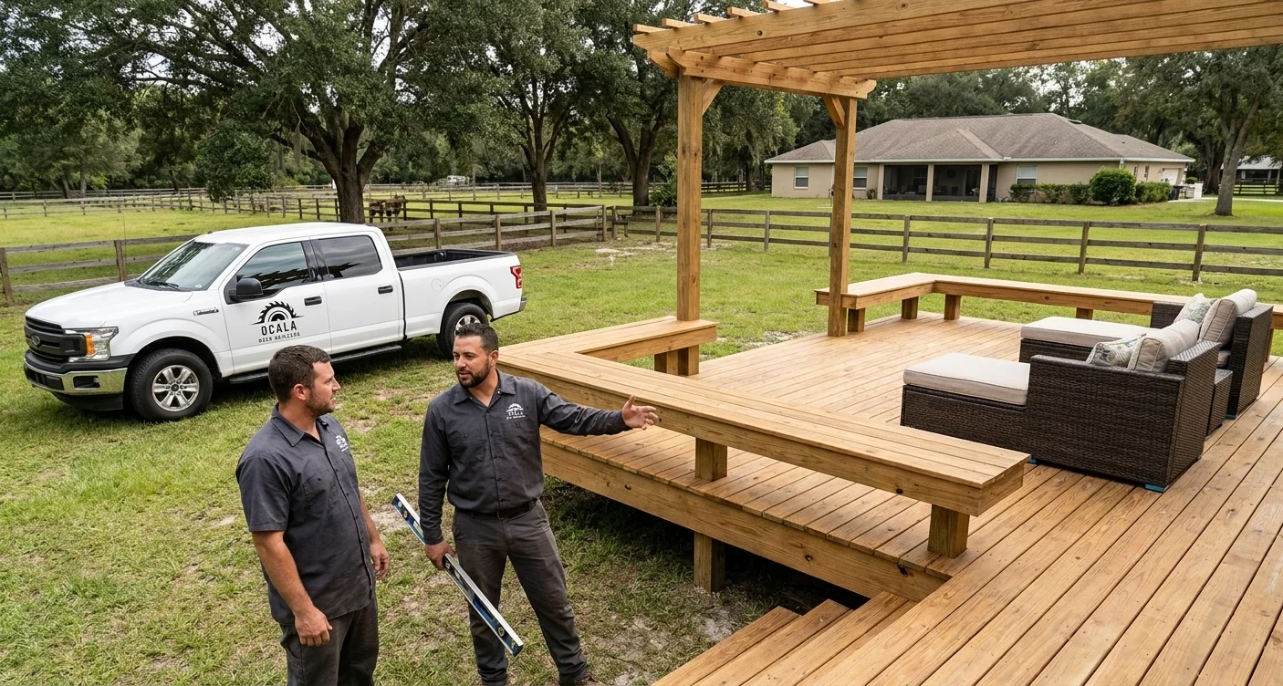 Ocala Deck Builders - custom backyard deck with outdoor furniture in Ocala, FL